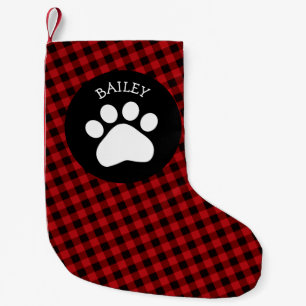 Paw print on Buffalo Check Pet Christmas Stocking