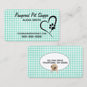 Paw Print On Gingham Pet Grooming Business Card