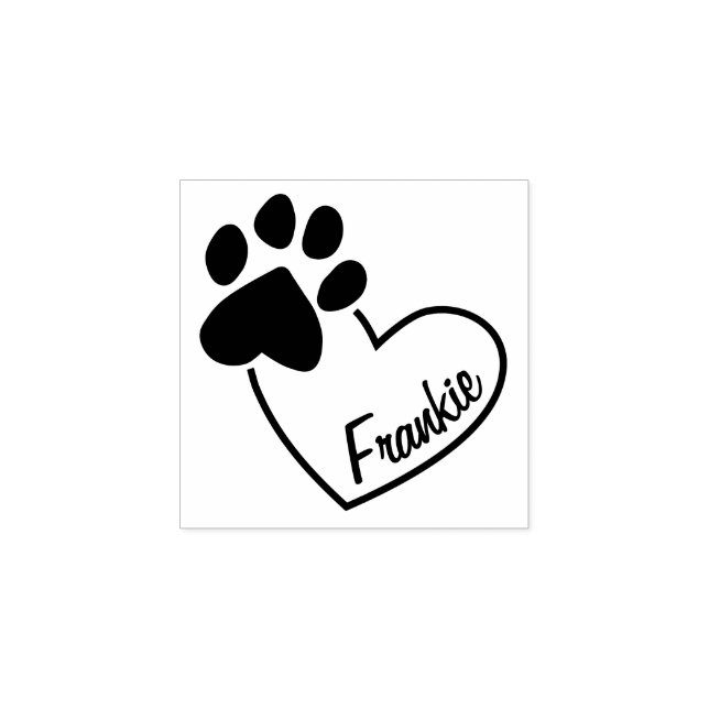 Paw Print On Heart Custom Pet Name Rubber Stamp (Imprint)