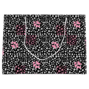 Paw print pattern 01.b Black BG Large Gift Bag