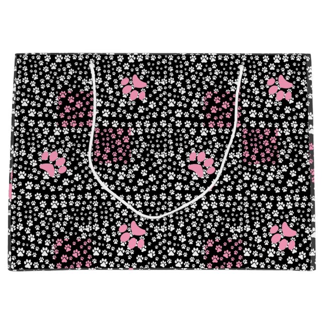Paw print pattern 01.b Black BG Large Gift Bag (Front)