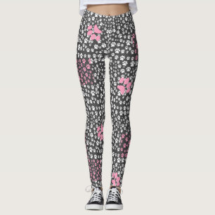 Paw print pattern 01.b DGrey BG Leggings