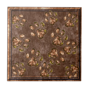 Paw Print Pattern Bronze Brown Framed Ceramic Tile