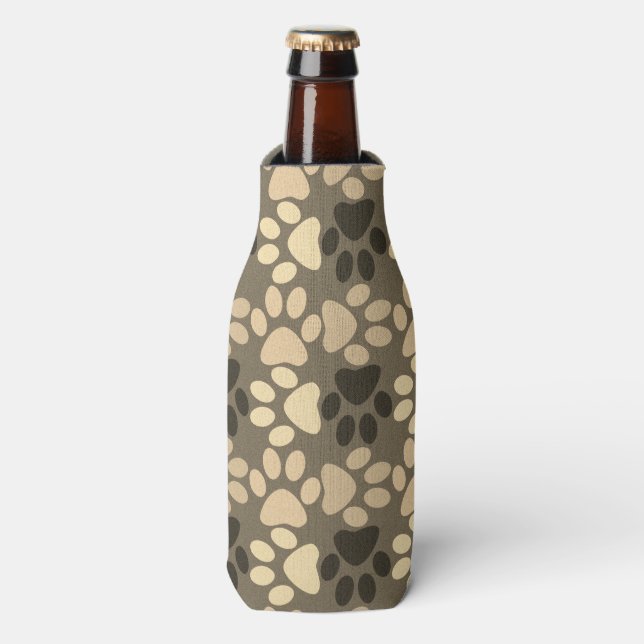 Paw Print Pattern Brown Bottle Cooler (Bottle Front)