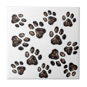 Paw Print Pattern Design Brown Ceramic Tile