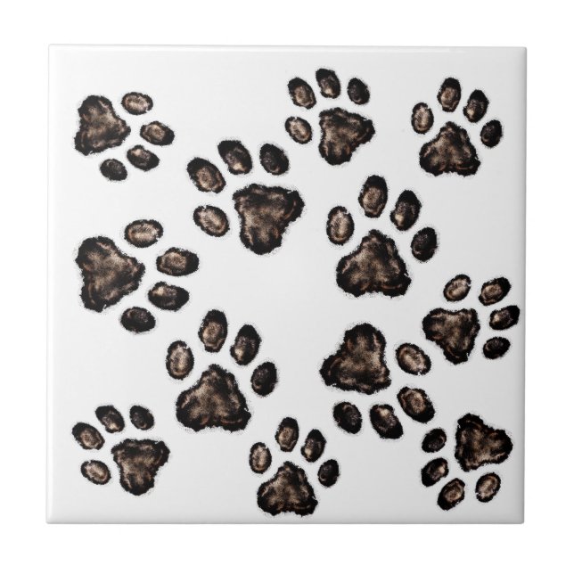 Paw Print Pattern Design Brown Ceramic Tile (Front)