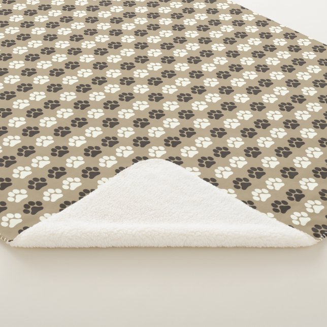 Paw Print Pattern Earthy Sand Sherpa Blanket (3/4)