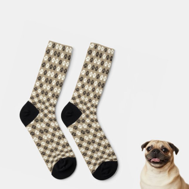 Paw Print Pattern Earthy Sand Socks (Creator Uploaded)