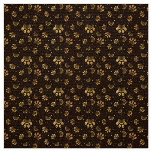 Paw print pattern in brown and gold colour fabric