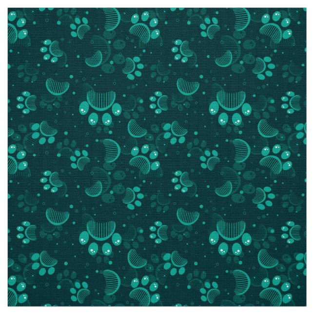 Paw print pattern in green colour fabric (Swatch)
