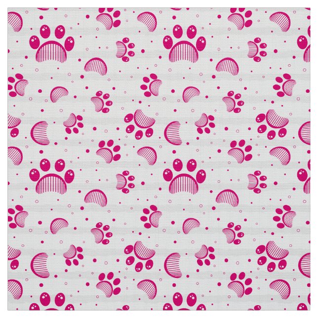 Paw print pattern in pink colour fabric (Swatch)