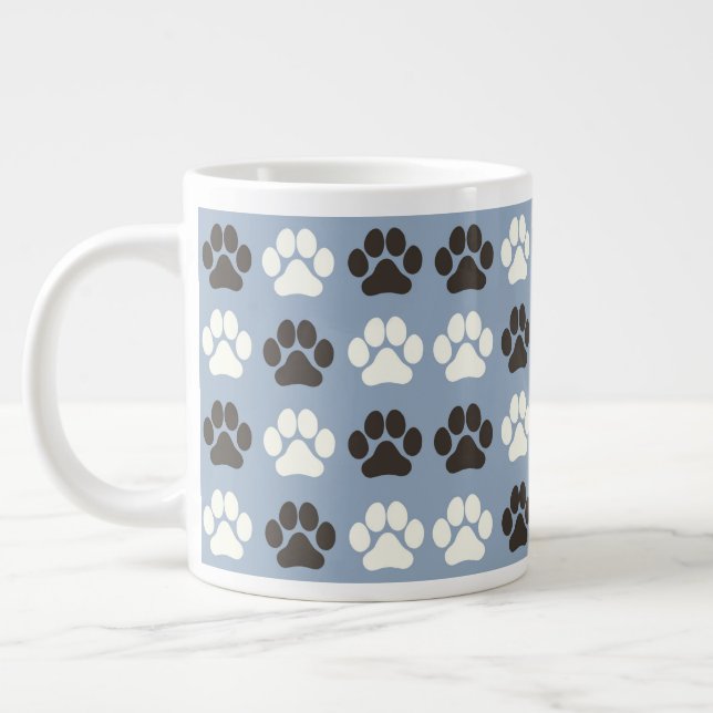 Paw Print Pattern Silver Blue  Large Coffee Mug (Left)