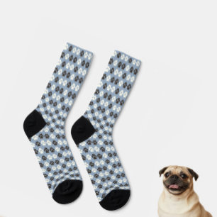 Paw Print Pattern Silver Blue Socks