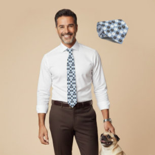 Paw Print Pattern Silver Blue Tie
