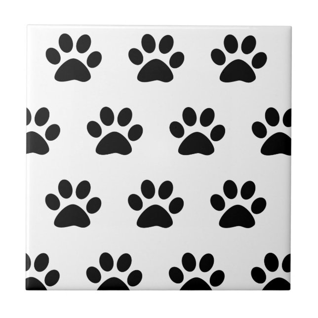 Paw Print Patterns Black White Cute Stylish 2023 Ceramic Tile (Front)