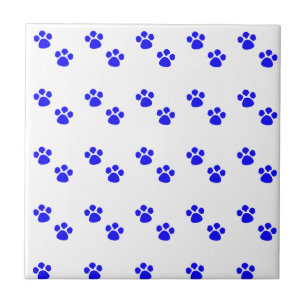 Paw Print Patterns Blue White Cute Colourful Cool Ceramic Tile