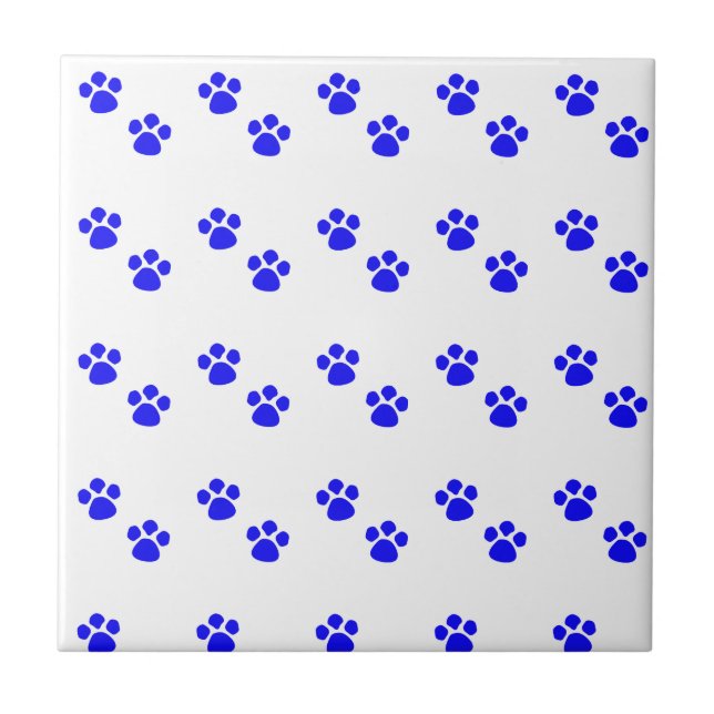 Paw Print Patterns Blue White Cute Colourful Cool Ceramic Tile (Front)