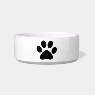 Paw Print Patterns Custom Name Black White Cute Bowl