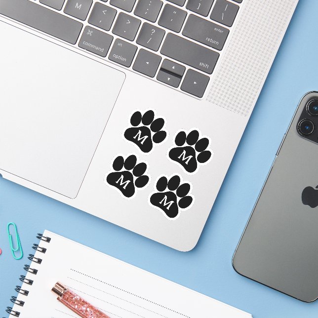Paw Print Personalised Initial Black Vinyl (Laptop w/ iPhone)