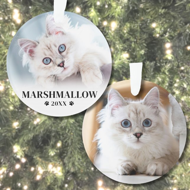 Paw Print Pet Christmas Cat Name Photo Ornament (Paw Print Pet Christmas Cat Name Photo Ornament)