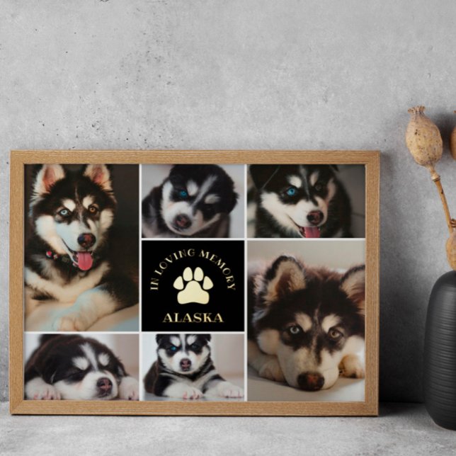Paw Print Pet In Loving Memory Black Photo Collage (Creator Uploaded)