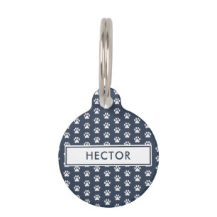 paw print pet modern navy blue   pet tag
