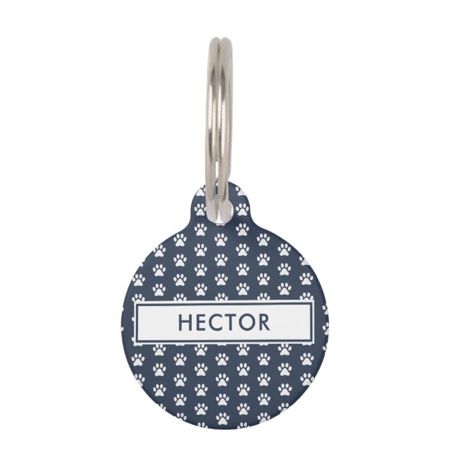 paw print pet modern navy blue   pet tag (Front)