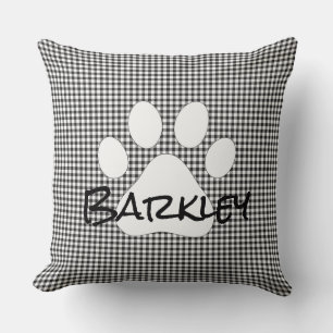 Paw Print Pet Name Gingham Dog Cat Family Pet Cushion