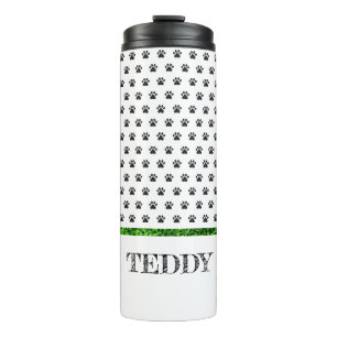 Paw Print PET NAME Grass Dog Cat Sitter Fun Thermal Tumbler