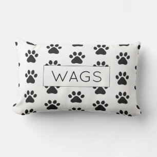 Paw Print Pet NAME Home Decor Black White Fun Lumbar Cushion