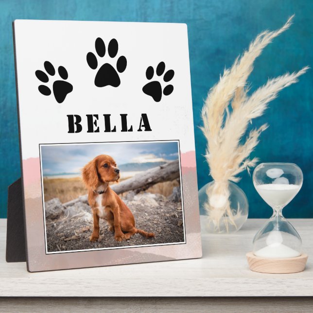 Paw Print Pink Watercolor Dog Pet Photo  Plaque (Side)