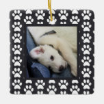 Paw Print Puppy Photo Ceramic Ornament<br><div class="desc">Customize name and image with your pet.</div>