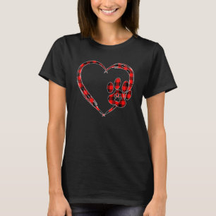 Paw Print Red Plaid Heart Funny Valentines Day Dog T-Shirt