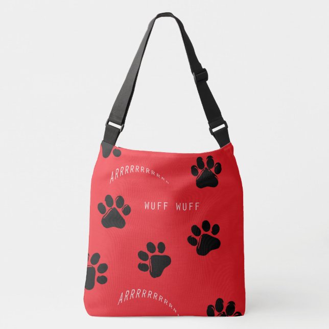 Paw Print Red Shoulder Tote Bag (Front)