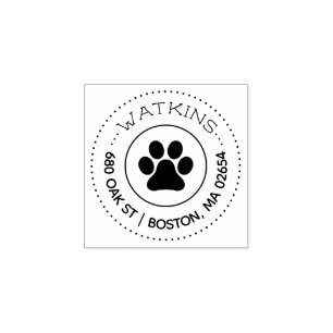 Paw Print Return Address Rubber Stamp