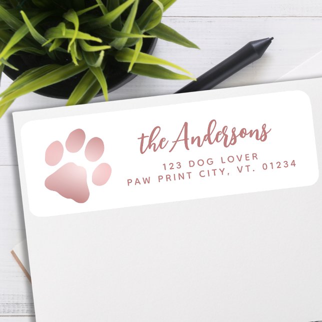 Paw Print Rose Gold Personalized Return Address Label (Creator Uploaded)