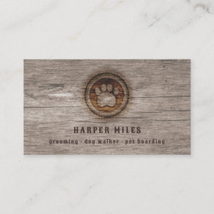 Paw print rustic cowboy groomer business card