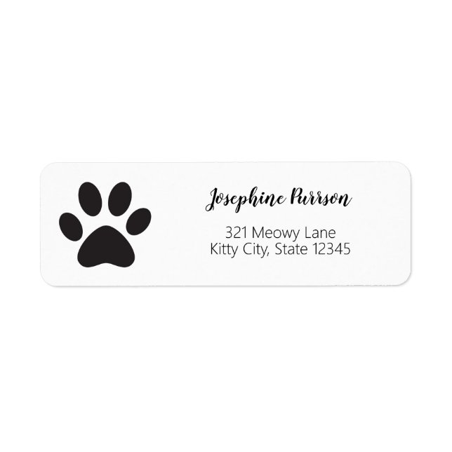 Paw Print Script Name Address Cat Dog Pet Modern Return Address Label (Front)