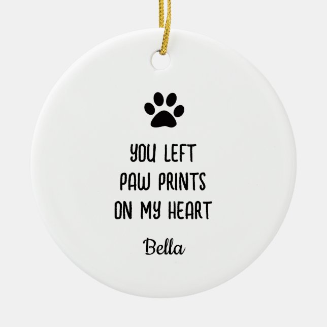 Paw Print Sign Pet Memorial Personalised Photo  Ceramic Ornament (Front)