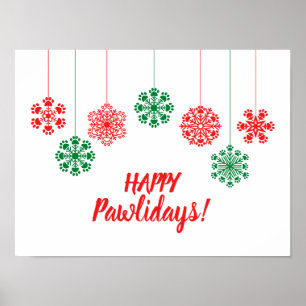 Paw print snowflakes in red and green colour