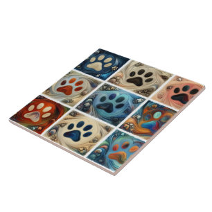 Paw print surrounded different coloured canine dog ceramic tile