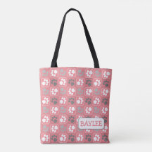 Paw Print Tile Pattern Pink with Name