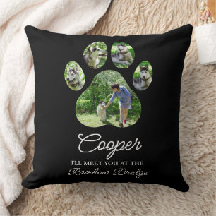 Paw Print Tribute with Pet Name and Photos Cushion