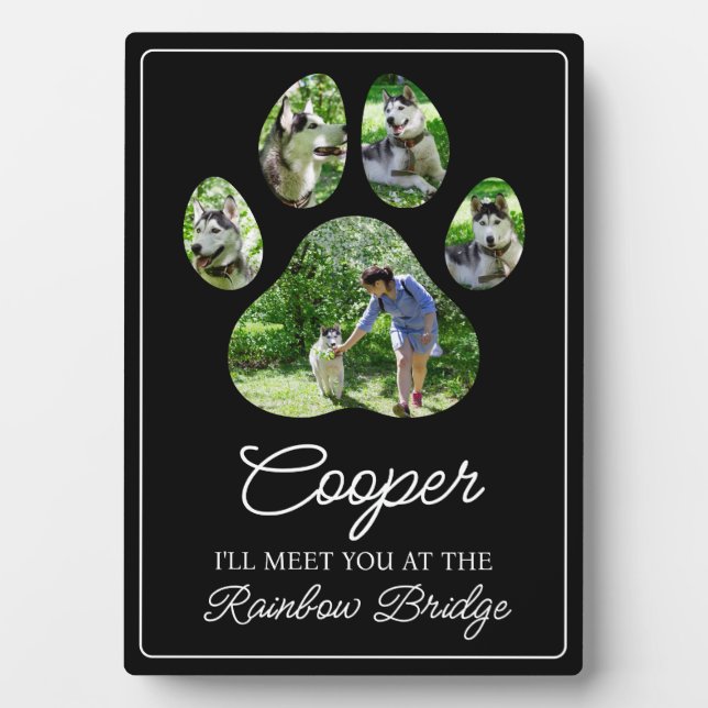 Paw Print Tribute with Pet Name and Photos Plaque (Front)