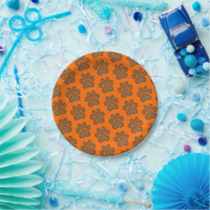 Paw Print Vivid orange Paper Plate