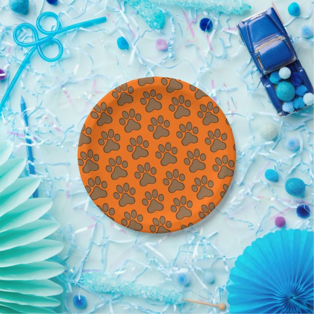 Paw Print Vivid orange Paper Plate (Party)
