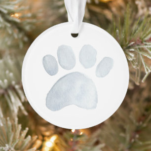 Paw Print Watercolor Art Grey Love You, Pet Name Ornament