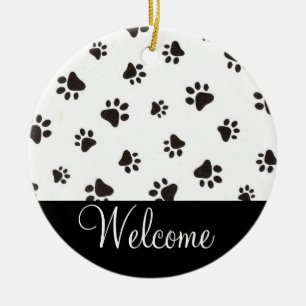 Paw Print Welcome Door Sign Ceramic Ornament