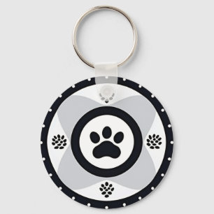 Paw Print With Decorative Elements Key Ring