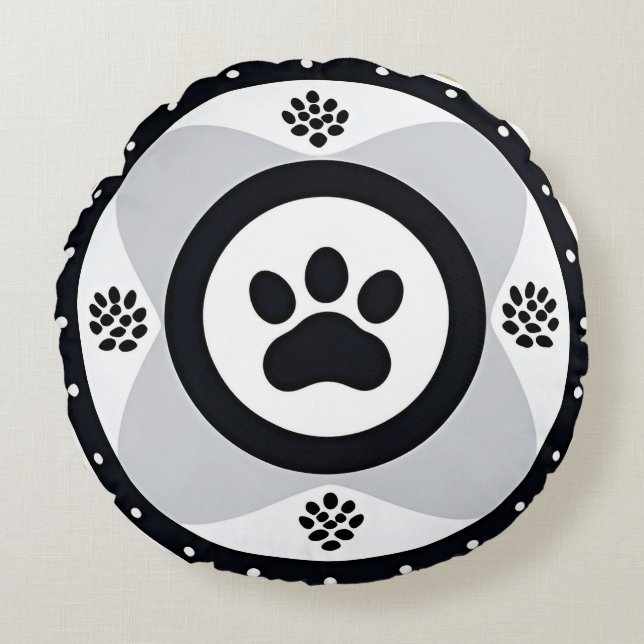 Paw Print With Decorative Elements Pet Lover Gift Round Cushion (Front)